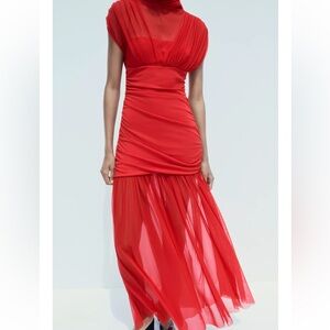 ZARA COMBINATION TULLE MIDI DRESS